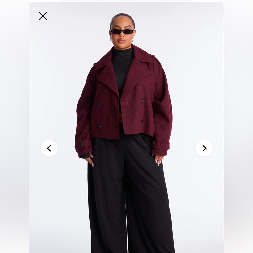 Women's Burgundy Double-Breasted Jacket - Picture 2 of 4